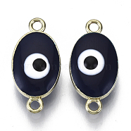 Alloy Enamel Links Connectors, Oval with Evil Eye, Light Gold, Prussian Blue, 22.5x11x6~7mm, Hole: 1.6mm(ENAM-N050-13B)