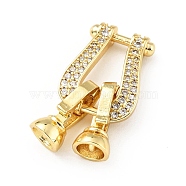 Rack Plating Brass Micro Pave Clear Cubic Zirconia Fold Over Clasps, Cadmium Free & Lead Free, Long-Lasting Plated, U-Shaped, Golden, U-Shaped: 19x14mm, clasp: 13.5x7mm, Inner Diameter: 4.3mm(KK-E034-28G)