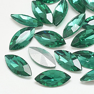 Pointed Back Glass Rhinestone Cabochons, Back Plated, Faceted, Horse Eye, Med.Emerald, 12x6x3.5mm(RGLA-T083-6x12mm-15)