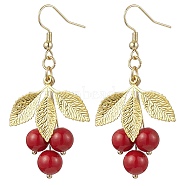 Natural Dyed Mashan Jade Dangle Earrings, with Brass Pendants & Earring Hooks, Leaf, Golden, 58x30mm(EJEW-TA00572)