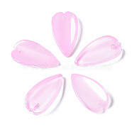 Transparent Spray Painted Glass Pendants, Imitation Jade Pendants, Leaf, Pearl Pink, 20.5x11x3.5mm, Hole: 1.2mm(GGLA-S054-013E-01)
