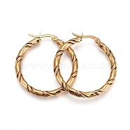 304 Stainless Steel Hoop Earrings, Hypoallergenic Earrings, Ring, Twisted, Golden, 36x35x3.5mm, Pin: 1mm(X-EJEW-F188-22G-B)