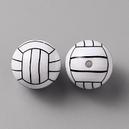 Sport Theme Opaque Resin Beads, Volleyball, Black, White, 18mm, Hole: 2.4mm(RESI-TAC0016-02)