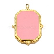 304 Stainless Steel Pendants, with Enamel, Octagon Rectangle Charm, Golden, Pink, 21x15x2mm, Hole: 1.4mm(STAS-C068-04G)
