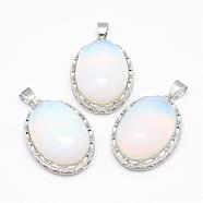 Opalite Pendants, with Brass Findings, Oval, Platinum, 30x21x10~11mm, Hole: 6x4mm(G-D851-10)