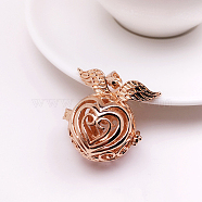 Brass Bead Cage Pendants, Hollow Heart Charms with Wing, for Chime Ball Pendant Necklaces Making, Light Gold, 18mm(FIND-PW0008-02KCG)