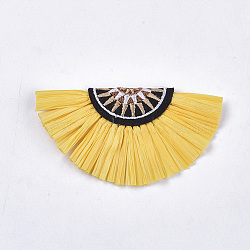 Bohemia Style Raffia Decoration Accessories, with Non-Woven Fabric, Fan Shaped, Gold, 77~91x40~42.5x3.5~5mm(FIND-T060-002B)