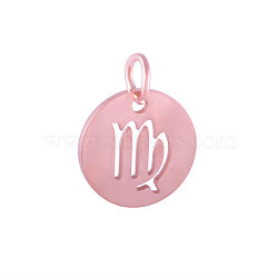 304 Stainless Steel Charms, Flat Round with Constellation/Zodiac Sign, Rose Gold, Virgo, 12x1mm, Hole: 3mm(STAS-Q201-T445-6R)