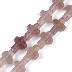 Natural Strawberry Quartz Beads Strands, Cross, 13.5x9.5x4.5mm, Hole: 0.7mm, about 28pcs/strand, 15.55''(39.5cm)(G-I369-A15-01)