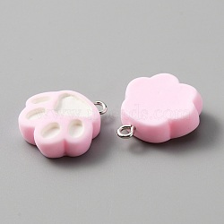 Opaque Resin Pendants, with Platinum Plated Iron Loops, Cat Claw Charm, Pink, 21x20x7.5mm, Hole: 2mm(RESI-TAC0004-25D)