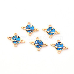 Alloy Enamel Links Connectors, Planet, Light Gold, Blue, 15x19x3mm, Hole: 1.6mm(X-ENAM-R058-10B)