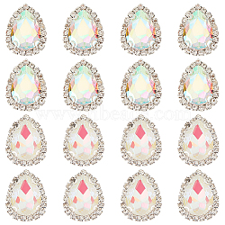 16Pcs 2 Colors Sew on Rhinestone, Multi-strand Links, Glass Rhinestone, with Platinum Tone Brass Prong Settings, Garments Accessories, Faceted, Teardrop, Mixed Color, 23x17.5x7mm, Hole: 1mm, 8pcs/color(GLAA-OC0001-28)