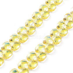 Electroplate Glass Beads Strands, Faceted, Full Plated, Yellow, 9x10x5mm, Hole: 1mm, about 100pcs/strand, 23.62''(60cm)(EGLA-A036-11A-FP01)