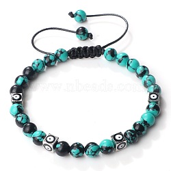 Trendy Ethnic Style Cube Evil Eye & Round Dyd Synthetic Turquoise Beaded Stretch Bracelets, Adjustable Bracelets for Women(PJ2289-6)