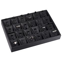 PandaHall Elite 1Pc 24-Compartment Wooden Rings Presentation Boxes, Covered with PU Leather, Black, 18x25x3.2cm, Compartment: 3.8x3.6x1.8cm(RDIS-PH0001-007)