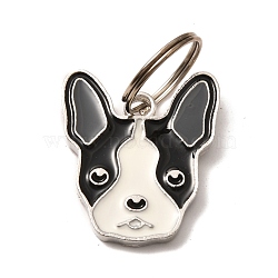 Aolly Pendants, with Enamel, Iron Jump Ring, Boston Terrier Shape, Platinum, 25x21x2mm, Hole: 12.4mm(ENAM-B043-01P)