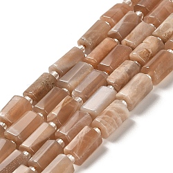 Natural Sunstone Beads Strands, with Seed Beads, Faceted, Column, 8.5~11x5.5~6.5mm, Hole: 1mm, about 14~15pcs/strand, 7.48''(19cm)(G-N327-06-12)