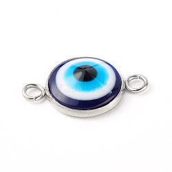 Resin Evil Eye Links Connectors, with 304 Stainless Steel Settings, Stainless Steel Color, 13.5x21x4.5mm, Hole: 2.3mm(PALLOY-JF00773-02)