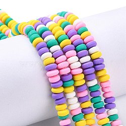 Handmade Polymer Clay Beads Strands, for DIY Jewelry Crafts Supplies, Flat Round, Colorful, 6~7x3mm, Hole: 1.5mm, about 113~116pcs/strand, 15.55 inch~16.14 inch(39.5~41cm)(CLAY-N008-008L)