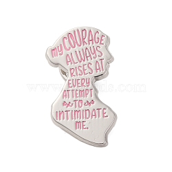 Lady Body Alloy Brooches, My Courage Always Rises At Every At Tempt Enamel Pins, Platinum, Pink, 30.5x16.5mm(JEWB-I034-21A)