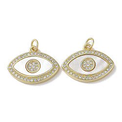 Brass Micro Pave Cubic Zirconia Pendants, with Shell, Eye, Real 18K Gold Plated, 15.5x20x3mm, Hole: 3mm(KK-G485-33D-G)