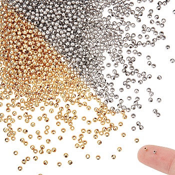 2000Pcs 2 Colors 304 Stainless Steel Beads, Round, Golden & Stainless Steel Color, 2x2mm, Hole: 0.8mm, 1000pcs/color