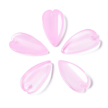 Transparent Spray Painted Glass Pendants, Imitation Jade Pendants, Leaf, Pearl Pink, 20.5x11x3.5mm, Hole: 1.2mm