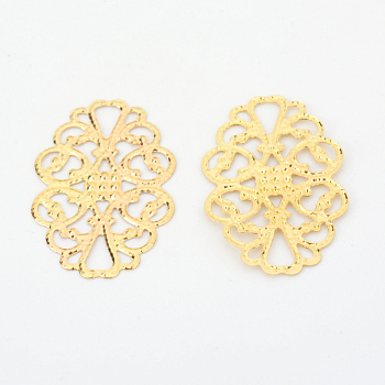 Iron Filigree Joiner Links, Etched Metal Embellishments, Golden, 31x20x0.5mm, Hole: 6x3.5mm
