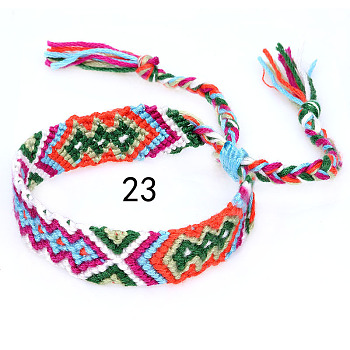 Cotton Braided Rhombus Pattern Cord Bracelet, Ethnic Tribal Adjustable Brazilian Bracelet for Women, Dark Green, 5-7/8~14-1/8 inch(15~36cm)