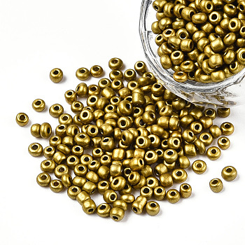 6/0 Baking Paint Glass Round Seed Beads, Dark Goldenrod, 4~5x3~4mm, Hole: 1~2mm, about 4500pcs/pound
