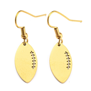 Vacuum Plating 304 Stainless Steel Dangle Earrings, Rugby, Golden, 36x9.5mm