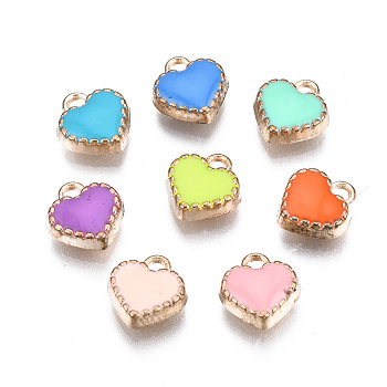 Alloy Enamel Charms, Heart, Light Gold, Mixed Color, 8x7.50x2.50mm, Hole: 1.5mm