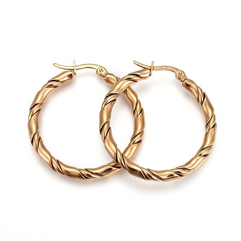 304 Stainless Steel Hoop Earrings, Hypoallergenic Earrings, Ring, Twisted, Golden, 36x35x3.5mm, Pin: 1mm
