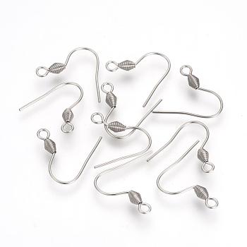 304 Stainless Steel Earring Hooks, with Horizontal Loop, Stainless Steel Color, 18~19x19x3mm, Hole: 2mm