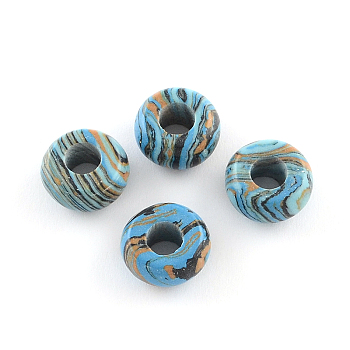 Synthetic Malachite Stone European Beads, Large Hole Beads, Rondelle, Dyed, Dodger Blue, 14x7~8mm, Hole: 5mm