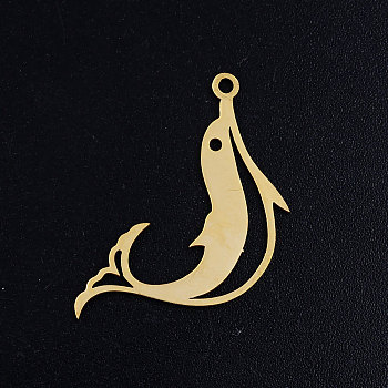 201 Stainless Steel Pendants, Dolphin, Golden, 23x22x1mm, Hole: 1.5mm