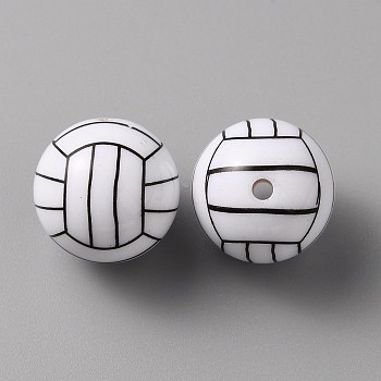 Sport Theme Opaque Resin Beads, Volleyball, Black, White, 18mm, Hole: 2.4mm
