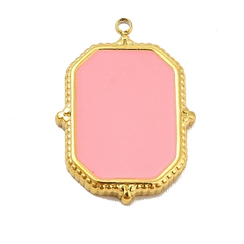 304 Stainless Steel Pendants, with Enamel, Octagon Rectangle Charm, Golden, Pink, 21x15x2mm, Hole: 1.4mm