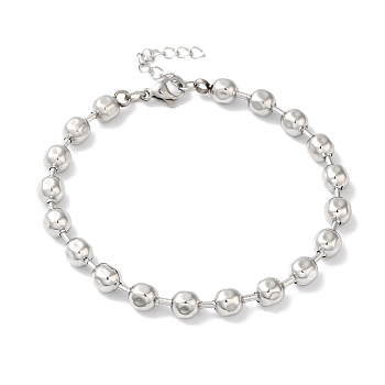 Non-Tarnish 304 Stainless Steel Ball Chain Beaded Bracelets for Women, Stainless Steel Color, 7-1/4 inch(18.5cm)