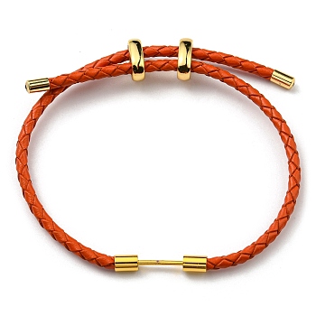 Brass Column Bar Link Bracelet with Leather Cords, Adjustable Bracelet for Women, Coral, Inner Diameter: 5/8~3 inch(1.6~7.5cm)