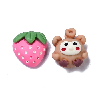 Opaque Resin Cabochons, for DIY Decoration, Monkey & Strawberry, Mixed Color, Strawberry: 13x12.5x6mm, Monkey: 16x13x8mm
