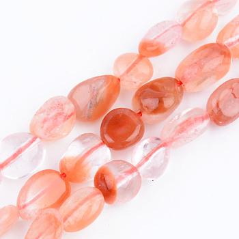Natural Quartz Beads Strands, Tumbled Stone, Nuggets, Light Salmon, 5~13x5~10x3~8mm, Hole: 1mm, about 40~60pcs/strand, 14.57 inch~15.74 inch(37~40cm)