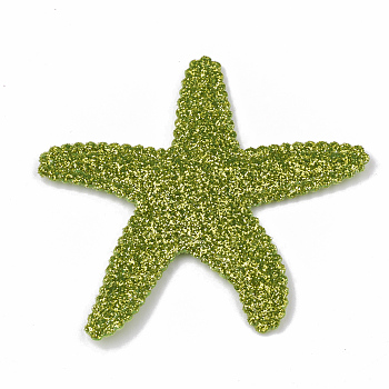 Glitter PU Patches, with Non Woven Fabric Back and Sponge Inside, Starfish/Sea Stars, Green, 51x60x3mm