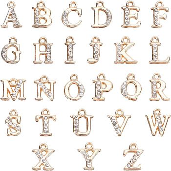 2 Sets Alloy Pendants, Letter A~Z, Light Gold, 12.5~13.5x5.5~12x2.5mm, Hole: 1.4mm