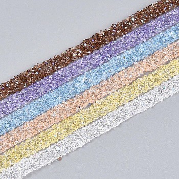 Resin Rhinestone Crystals Beaded Trim, Self Adhesive Resin Tape, for DIY Art Craft, Mixed Color, 7~9x1.5mm, about 1.09 Yards(1m)/Bundle