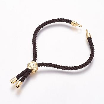 Nylon Cord Bracelet Making, with Brass Findings, Long-Lasting Plated, Cadmium Free & Nickel Free & Lead Free, Tree of Life, Coconut Brown, Real 18K Gold Plated, 8-5/8 inch~9-1/2 inch(220~240mm), 3mm, Hole: 2.5mm