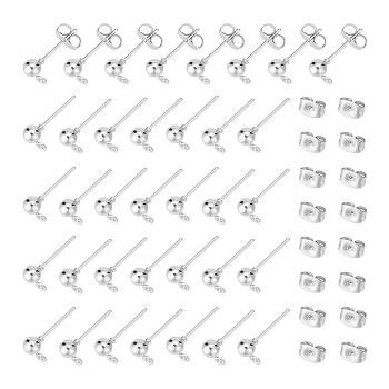 Iron Ball Stud Earring Findings and 304 Stainless Steel Ear Nuts, Round, Stainless Steel Color, 200pcs/box
