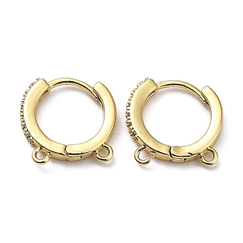 Brass Micro Pave Clear Cubic Zirconia Hoop Earring Findings, with Horizontal Loops, Real 18K Gold Plated, 19 Gauge, 12.5x13x2mm, Hole: 1.2mm, Pin: 0.9mm