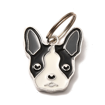 Aolly Pendants, with Enamel, Iron Jump Ring, Boston Terrier Shape, Platinum, 25x21x2mm, Hole: 12.4mm