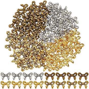 120Pcs 4 Colors Tibetan Style Beads, Bowknot, Mixed Color, 10x14x3mm, Hole: 1mm, 30pcs/color